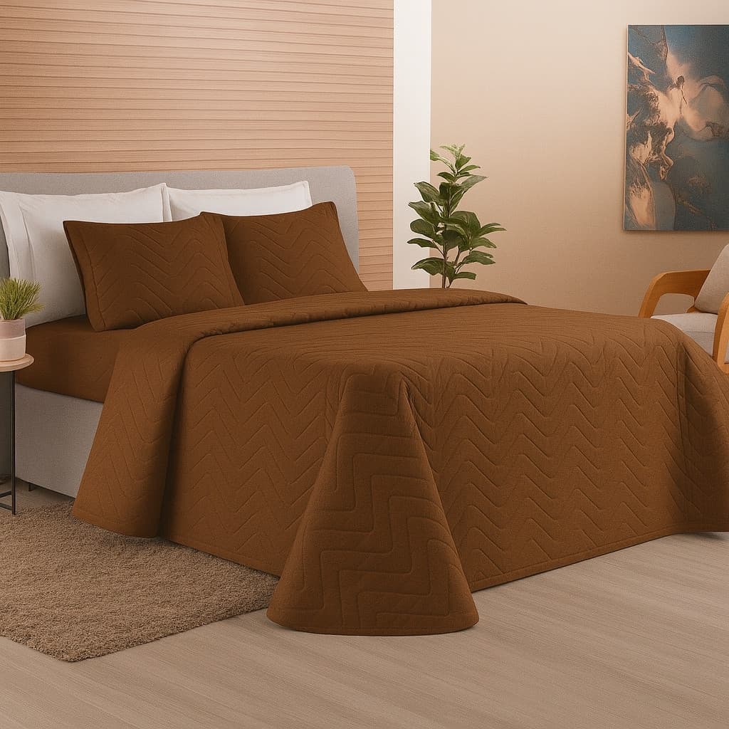 Kit Cobre Leito Matelado Dupla Face Colcha 3 ou 2 Peças Solteiro Casal Queen Poliéster com Fronha