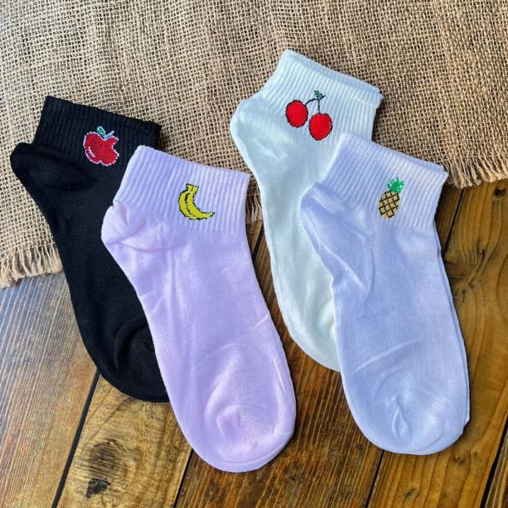 Kit 3,6,9 ou 12 Pares Meia De Fruta Estampadas Cano Curto Soquete Algodão Moda Feminina