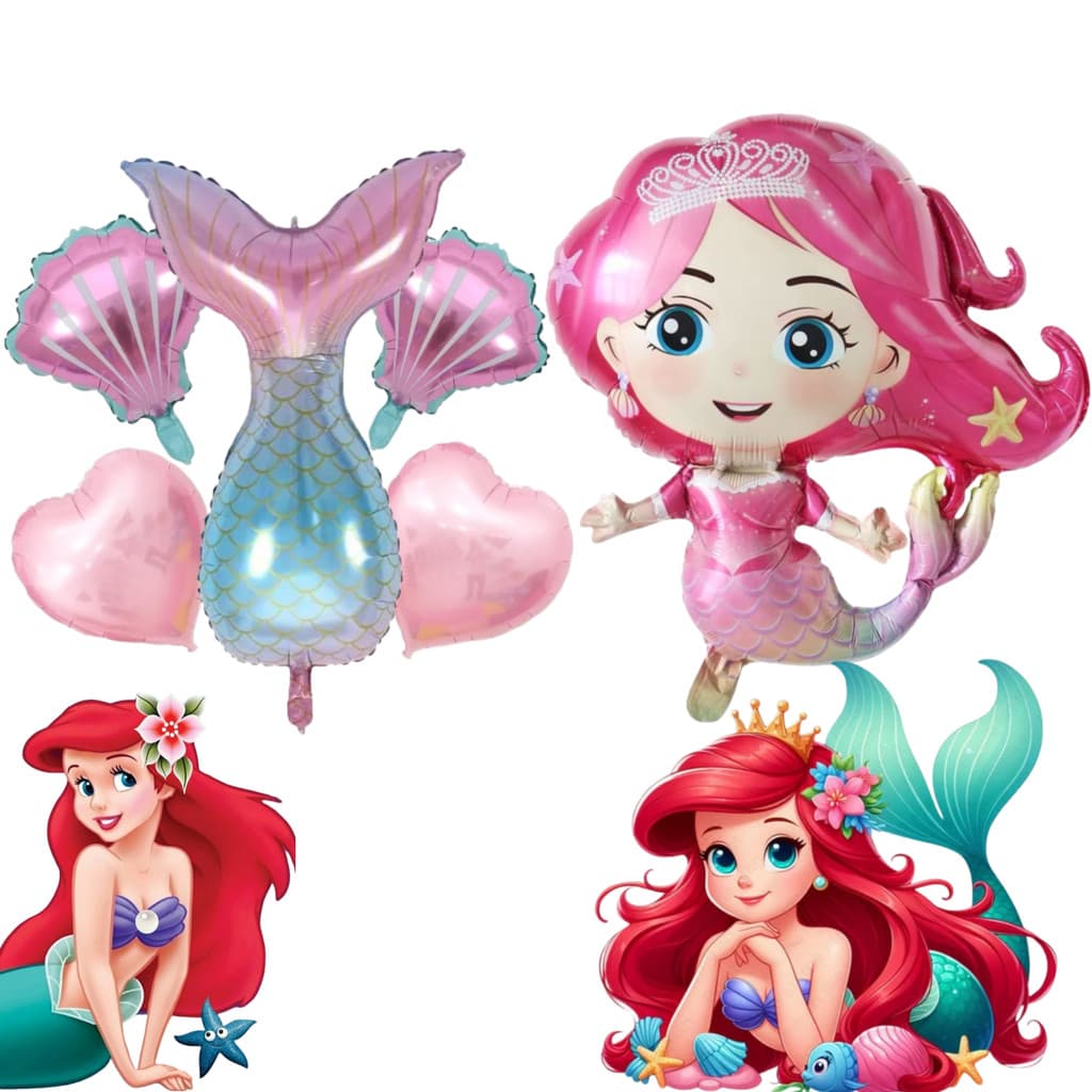 PACOTE Balões Decorativos Sereia de Personagem Animado para Decorar Festas/Aniversário