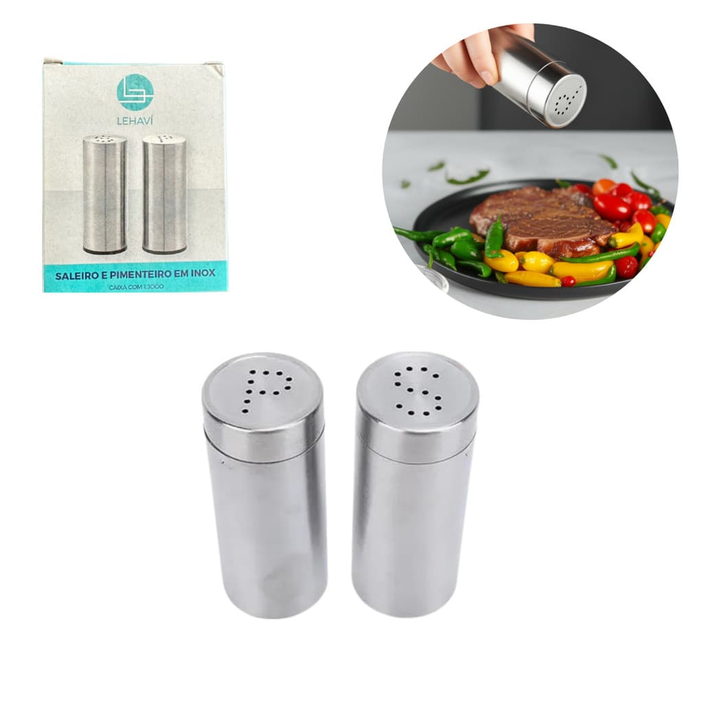 Kit Saleiro Pimenteiro Premium Vidro Sal Pimenta Inox