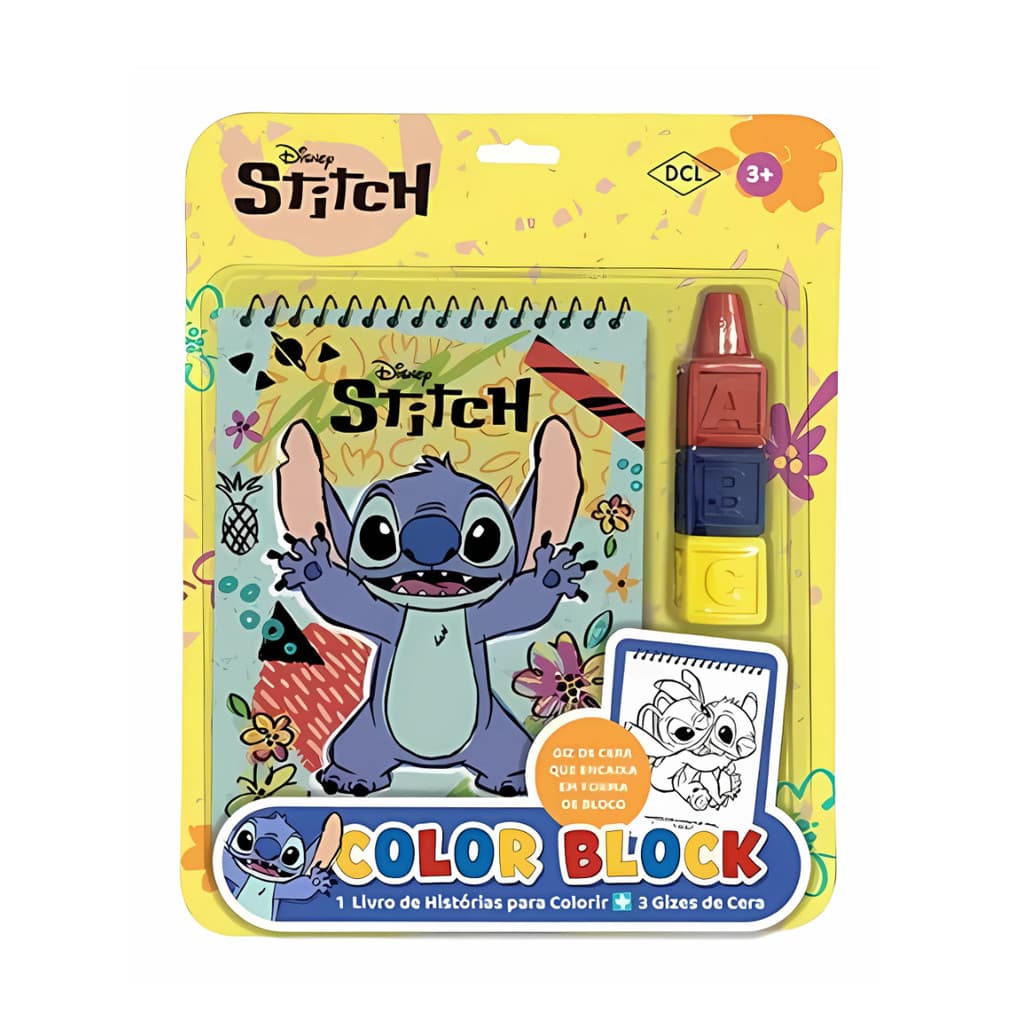 Livro Infantil Stitch Para Colorir Com 3 Gizes De Cera DCL
