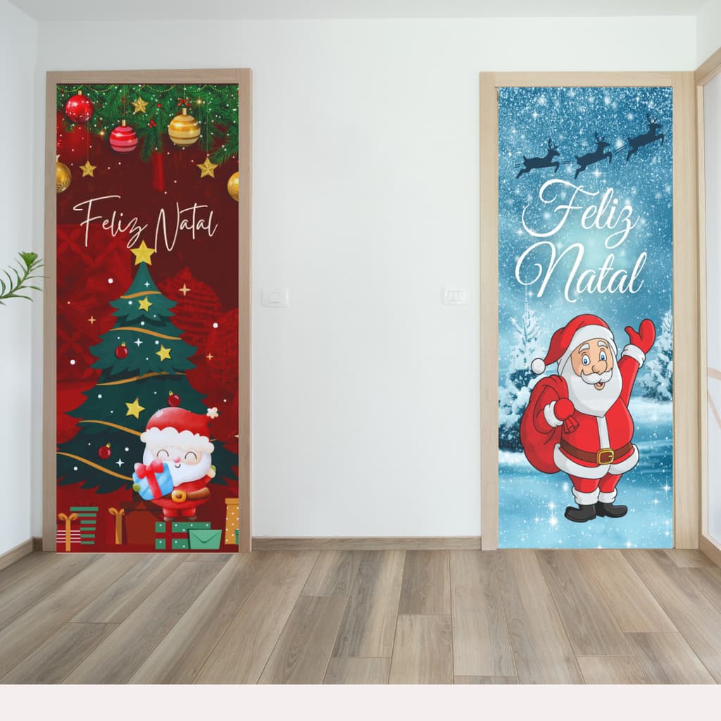 Capa De Tecido Decorativo Para Porta C/ Elástico Kit 2 Unidades Tema Natal Festas Final De Ano Varias Estampas