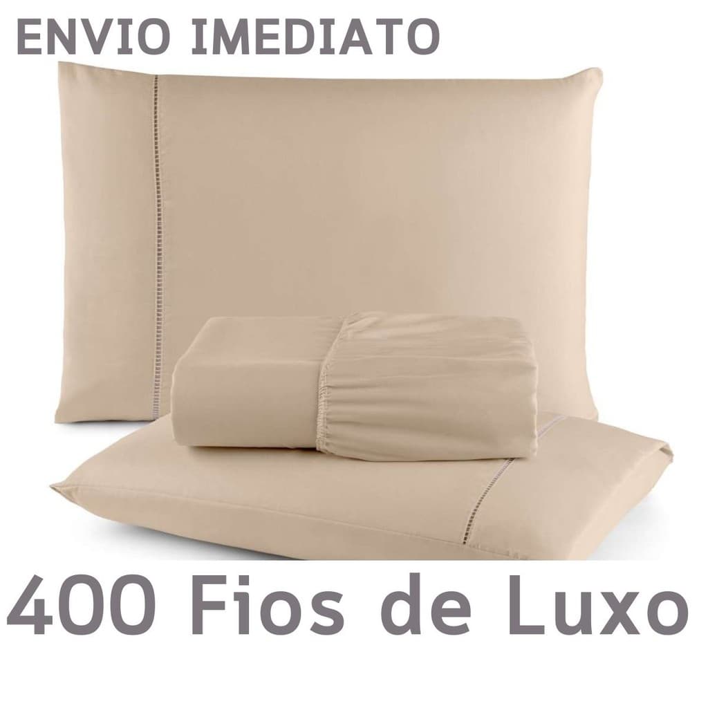 Jogo de Cama Lençol com Elástico Queen 03 Peças Ponto Palito 100% Micro percal 400 Fios Qualidade Premium