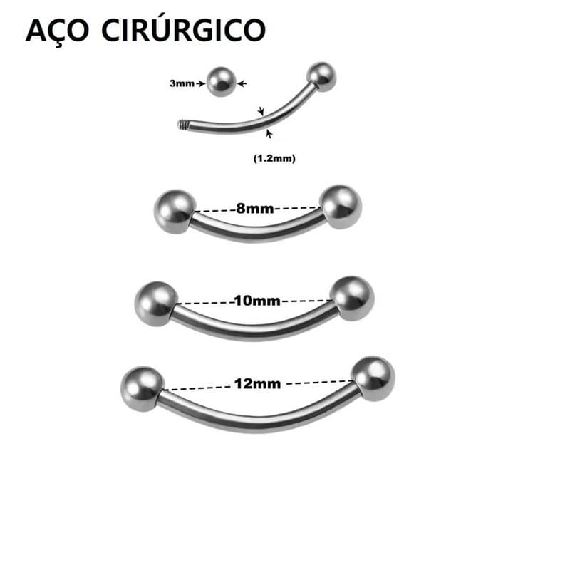 Piercing Sobrancelha Microbell Bananinha Curvo Lábios Aço Cirúrgico