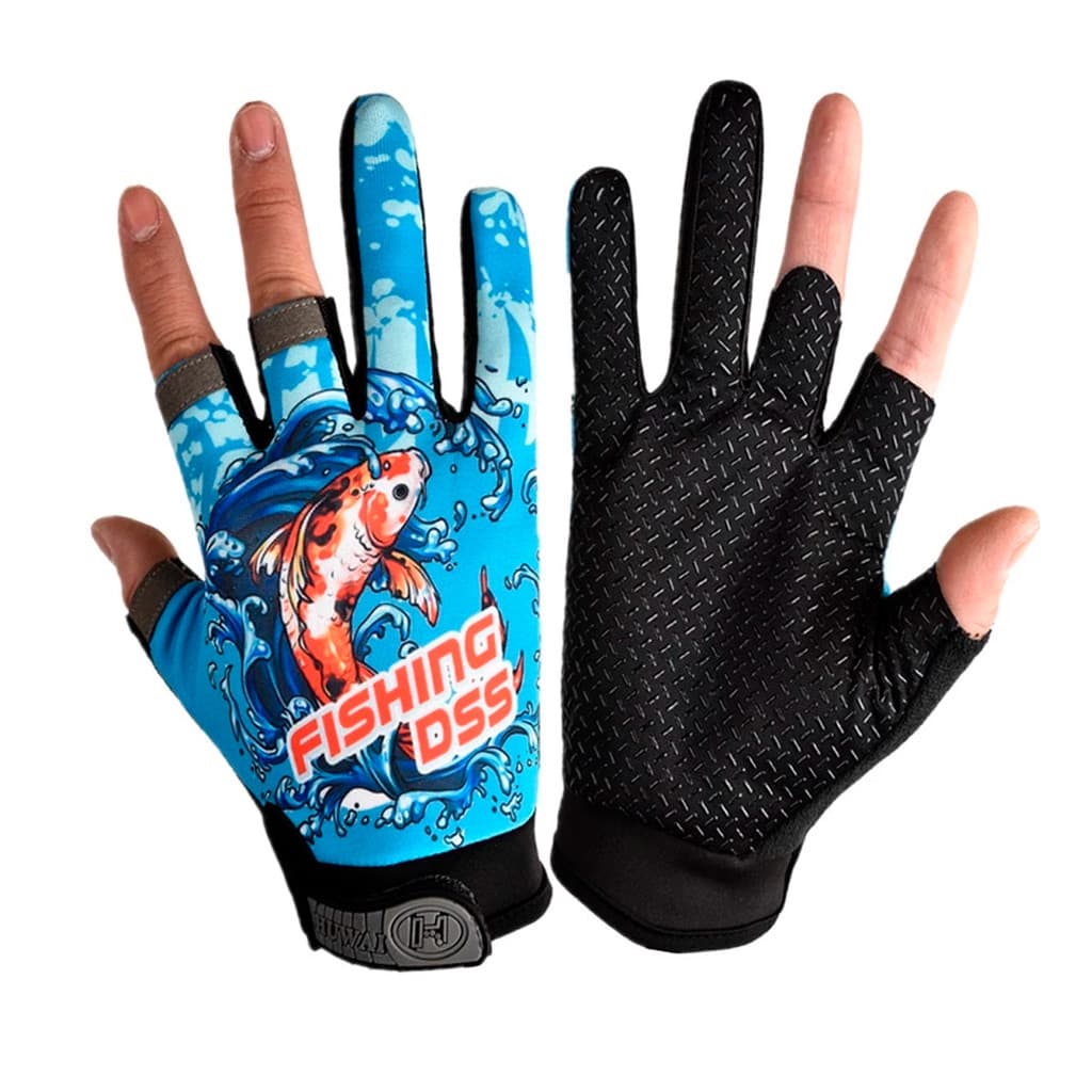 Luva de Pesca com Proteção UV Solar Antiderrapante Azul