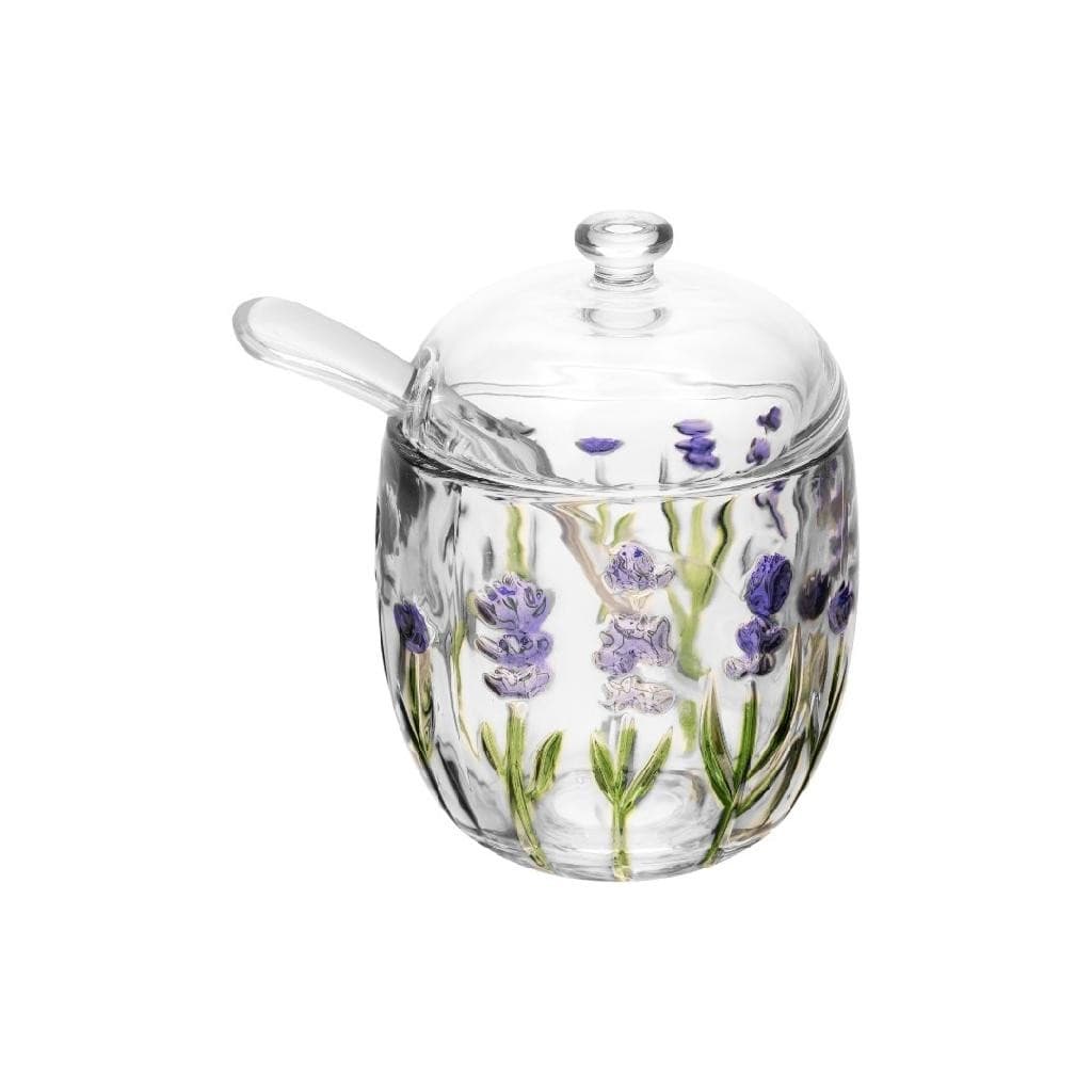 Açucareiro 250ml Vidro Transparente Lavanda Com Colher e Tampa Cozinha Decorada Porta Açucar Luxo