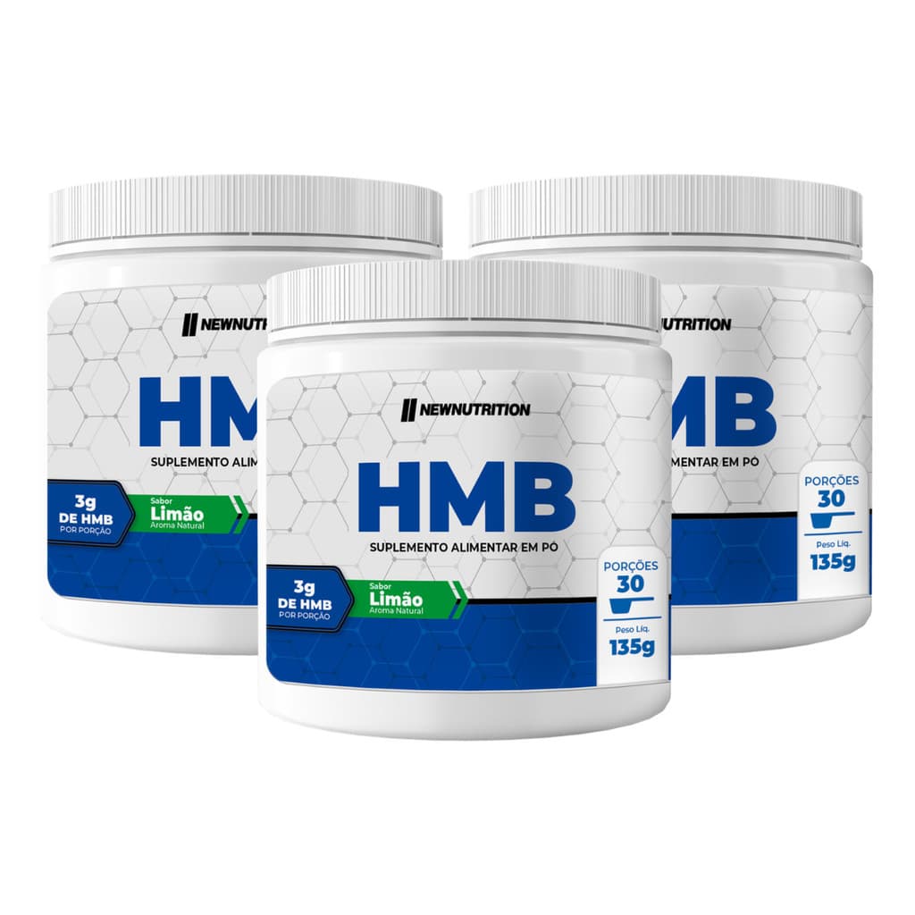 3 Potes Suplemento Em Pó Newnutrition Hmb 135g Sabor Limão