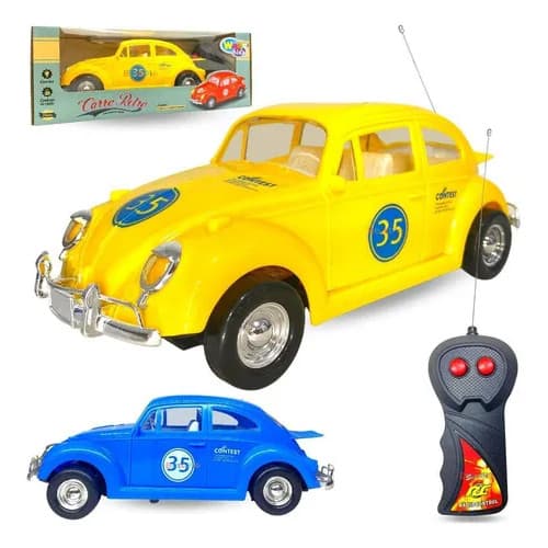 Carrinho De Controle Remoto Mini Fusca 3 Funções 22CM Color - Brinquedos Infantil Carrinhos Fusquinha - Azul