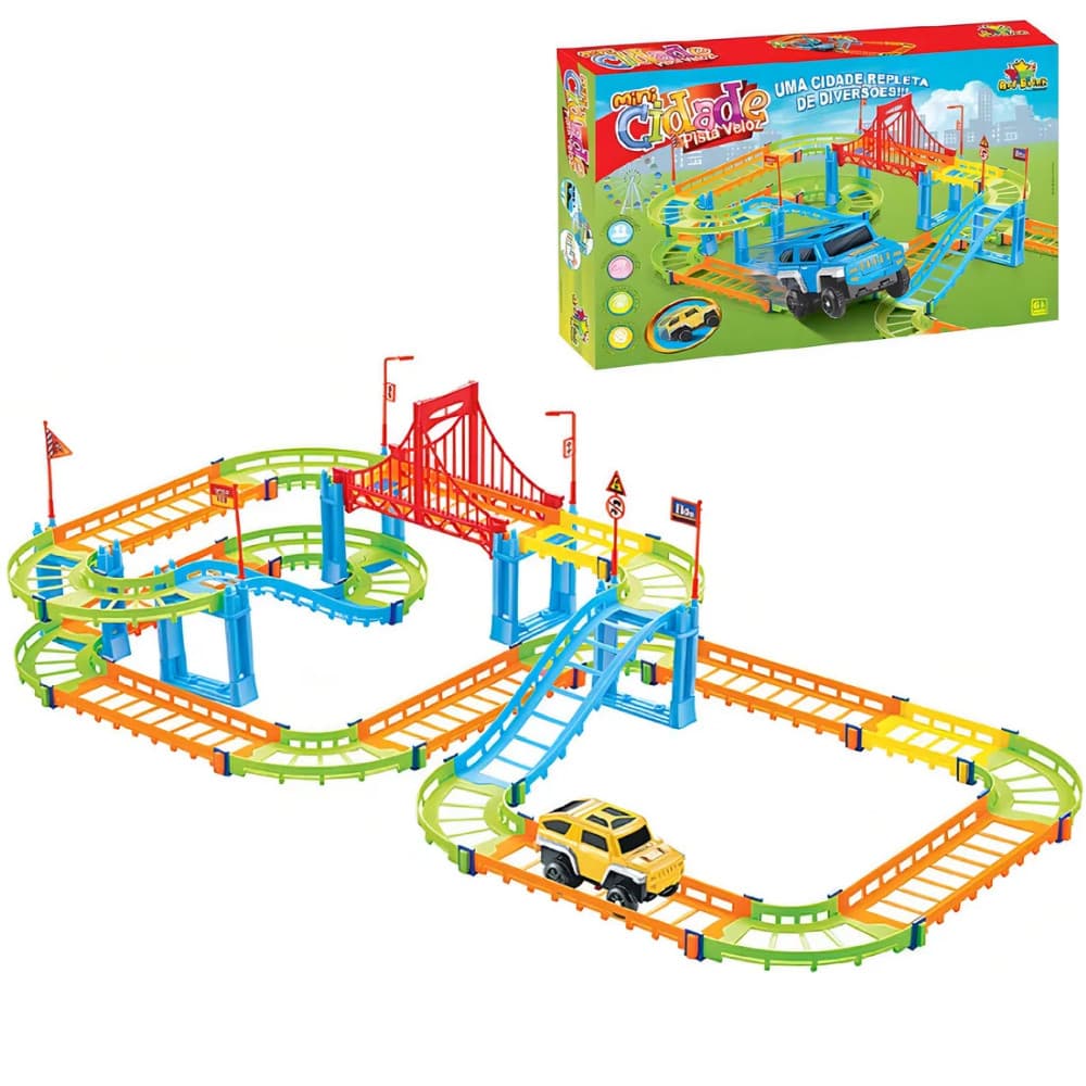 Pista Color Trilha Maluca Mini Cidade Conjunto Com Carrinho 95 peças - Art Brink