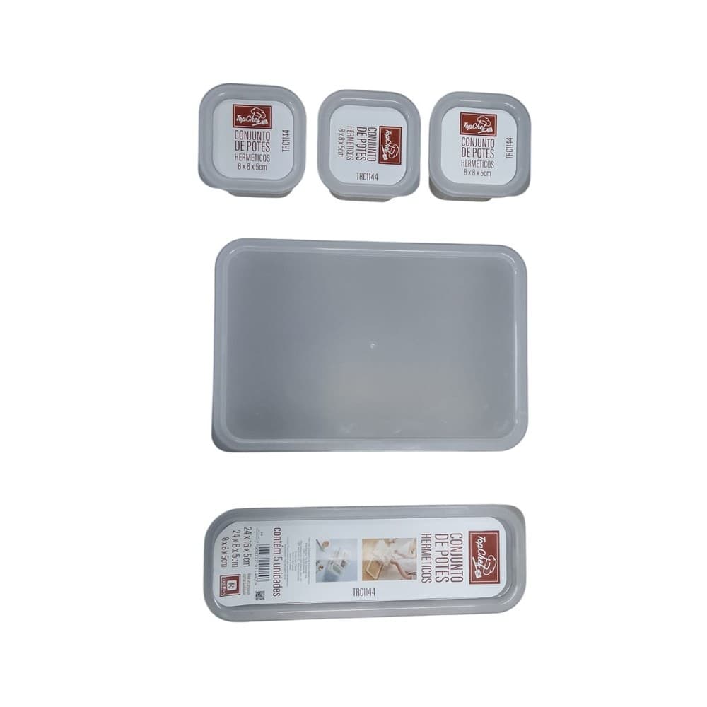 Conjunto 5 Potes Herméticos de Plástico Com Tampa