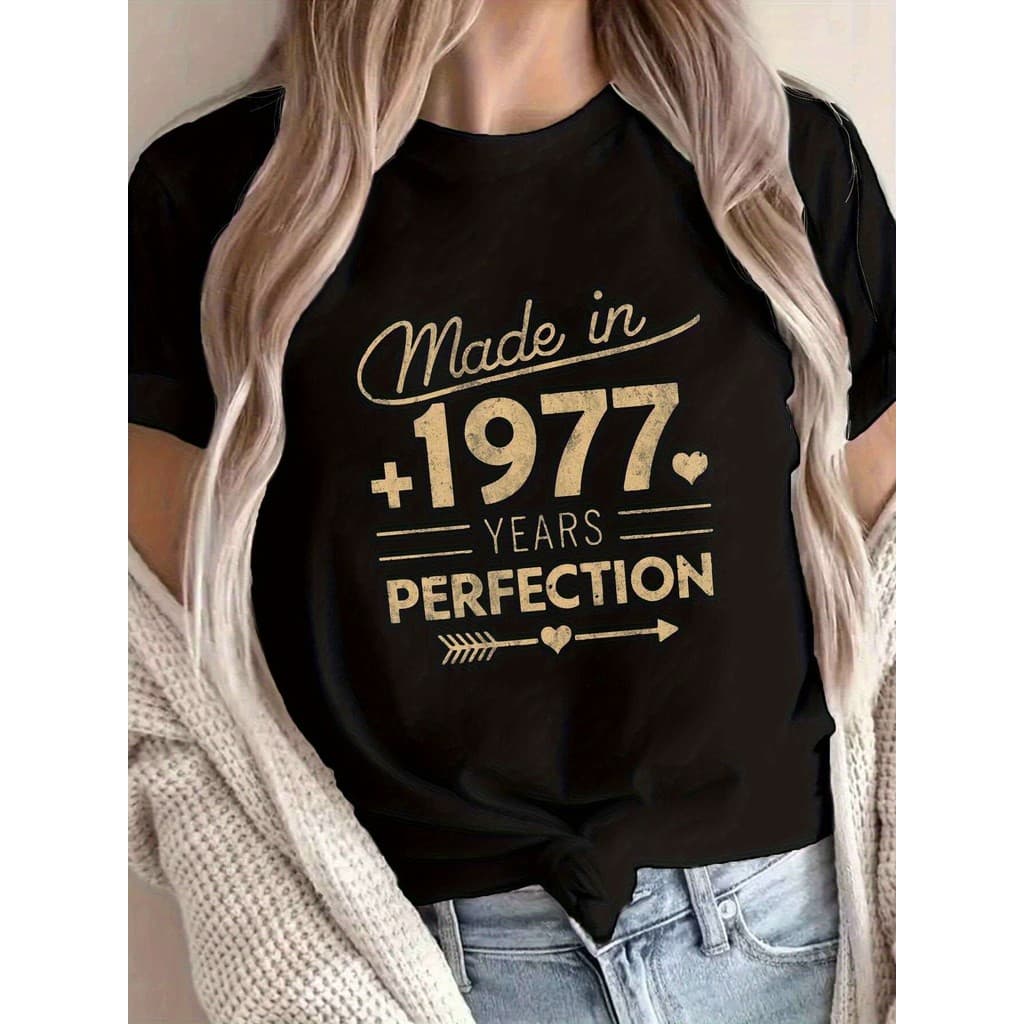 Camiseta Feminina Aniversario Vintage 1977 48 Anos Retro 100% Algodão Premium