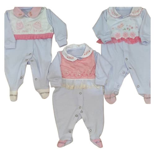 Macacão Bebê Menina Recém Nascida Kit 3peças Bordado Sortido