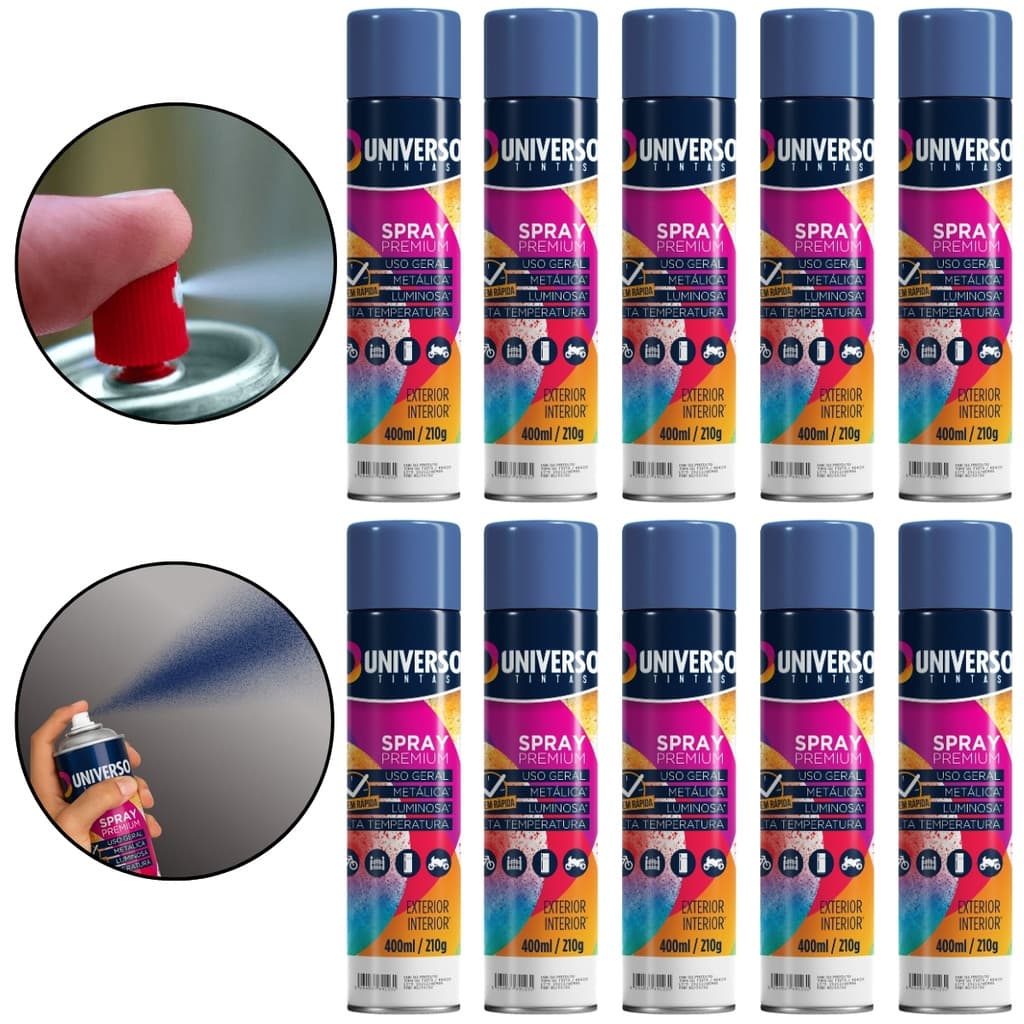 Kit 10 Tintas Spray 400ml Azul Escuro Uso Geral Universo Tinta Pintura Aço Ferro Couro Gesso Cerâmica