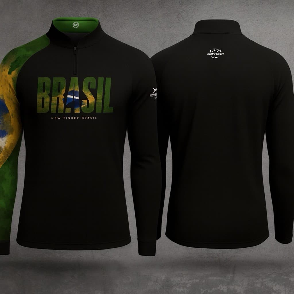 Camisa Camiseta Pesca Patriota Gola Zíper Proteção Solar UV New Fisher - NF49