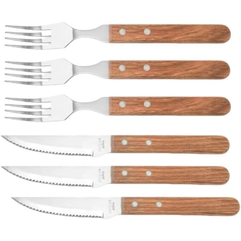 Conjunto De Talheres De Bife De 3 Peças , Alças De Jacarandá , Lâminas De Aço Inoxidável 2Cr13 , Colher De Garfo E Faca