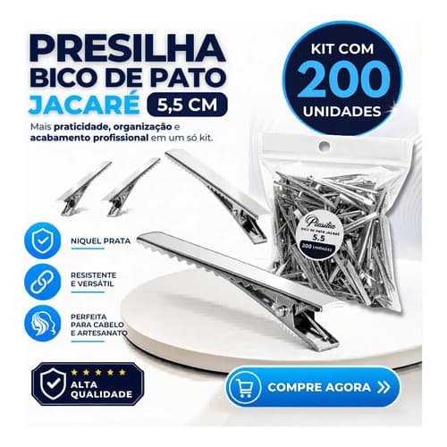 200 Bico De Pato Jacaré 5,5cm Presilha Arte Cabelo Atacado Prateado Jacare Para Lacos Artesanato