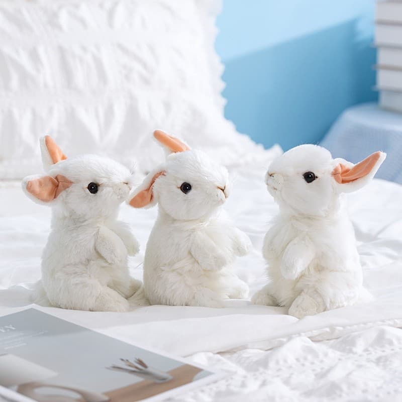 Simulação de pé transfronteiriça branco coelho de páscoa boneca de pelúcia bonito pequeno coelho branco brinquedo pai-fi