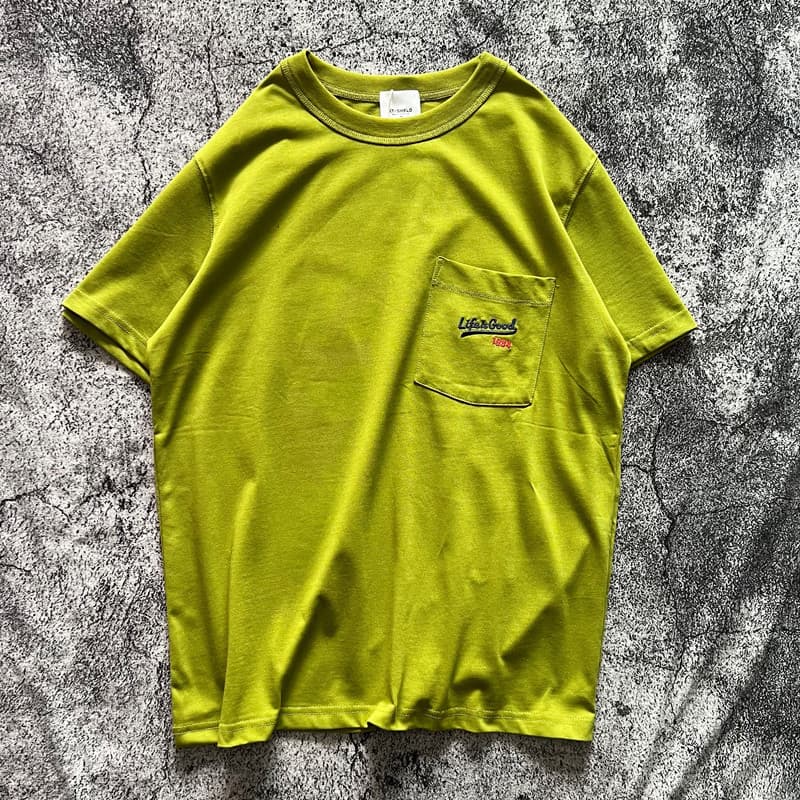Estilo europeu americano bolso ferramentas camiseta verão em torno do pescoço solto Casual bordado camiseta puro algodão