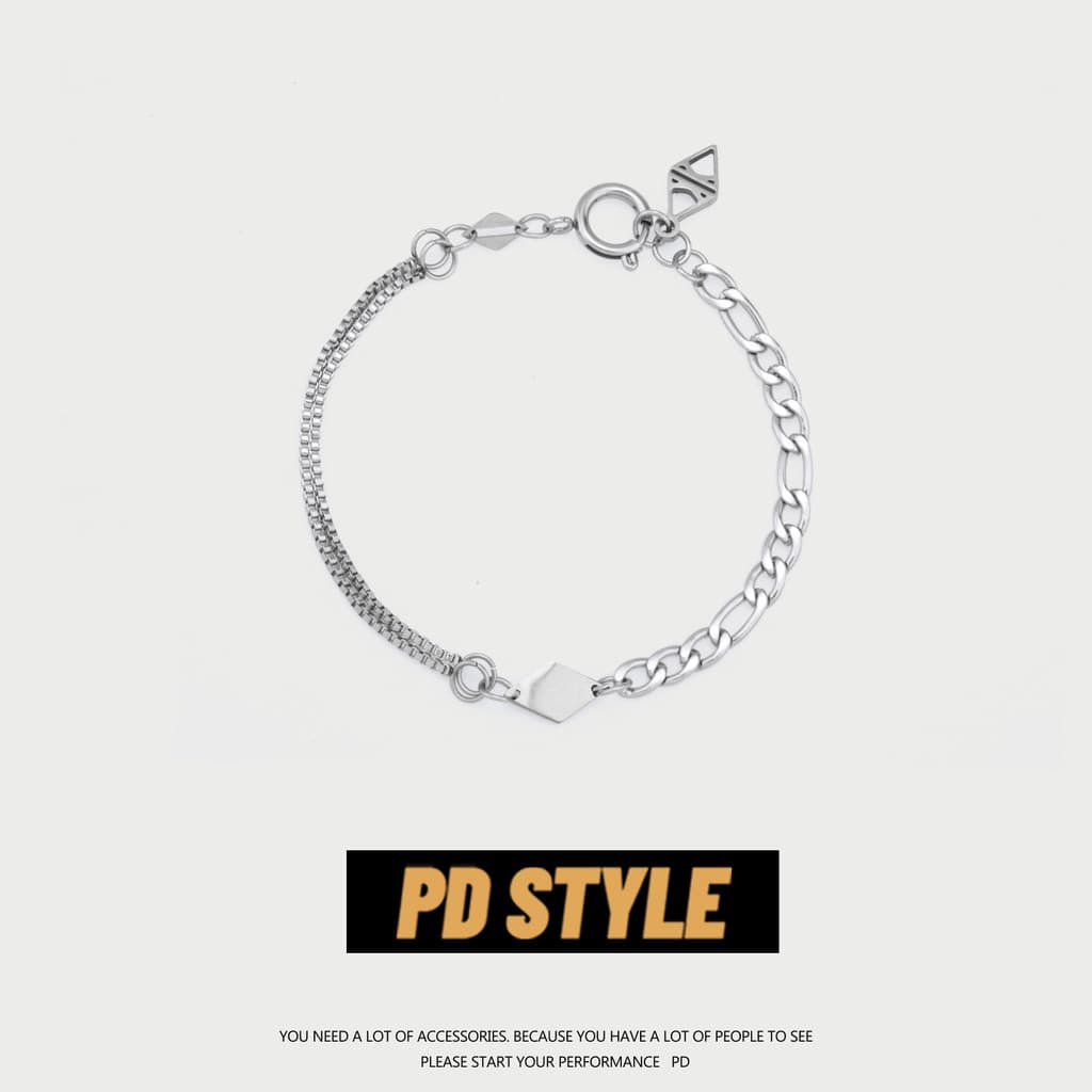 pulseira pulseira masculina PDSTYLE estilo legal marca de diamante costura pulseira de aço titânio ins nicho Design masc