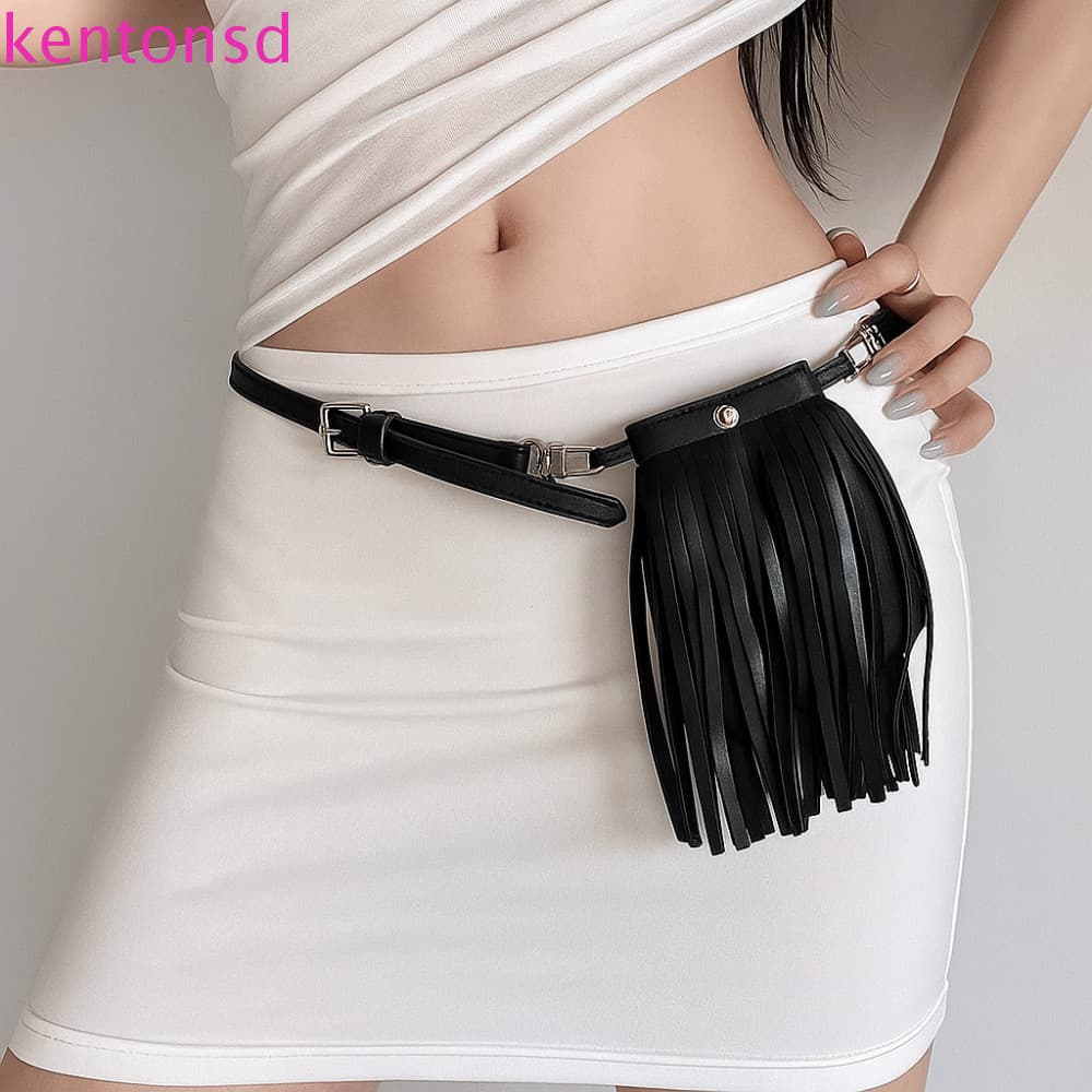 Cinto De Borla KENTONSD , Cintura De Couro PU De Liga Com Bolsa , Cintos De Bolso Punk Pretos Decoração Jeans