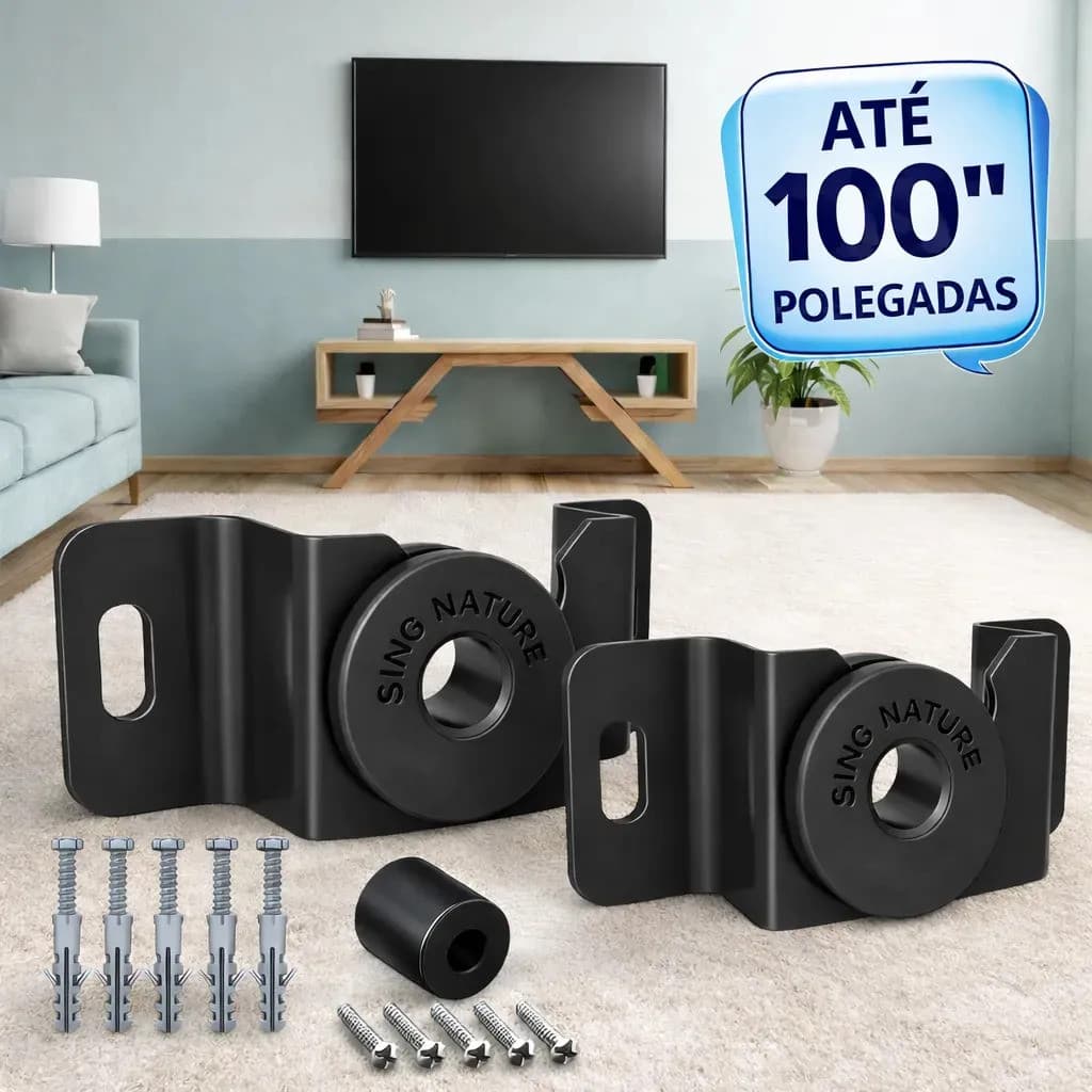 01 Suporte de Parede Fixo Bahrein Universal para TVs de 10" a 100" até 80kg em Aço