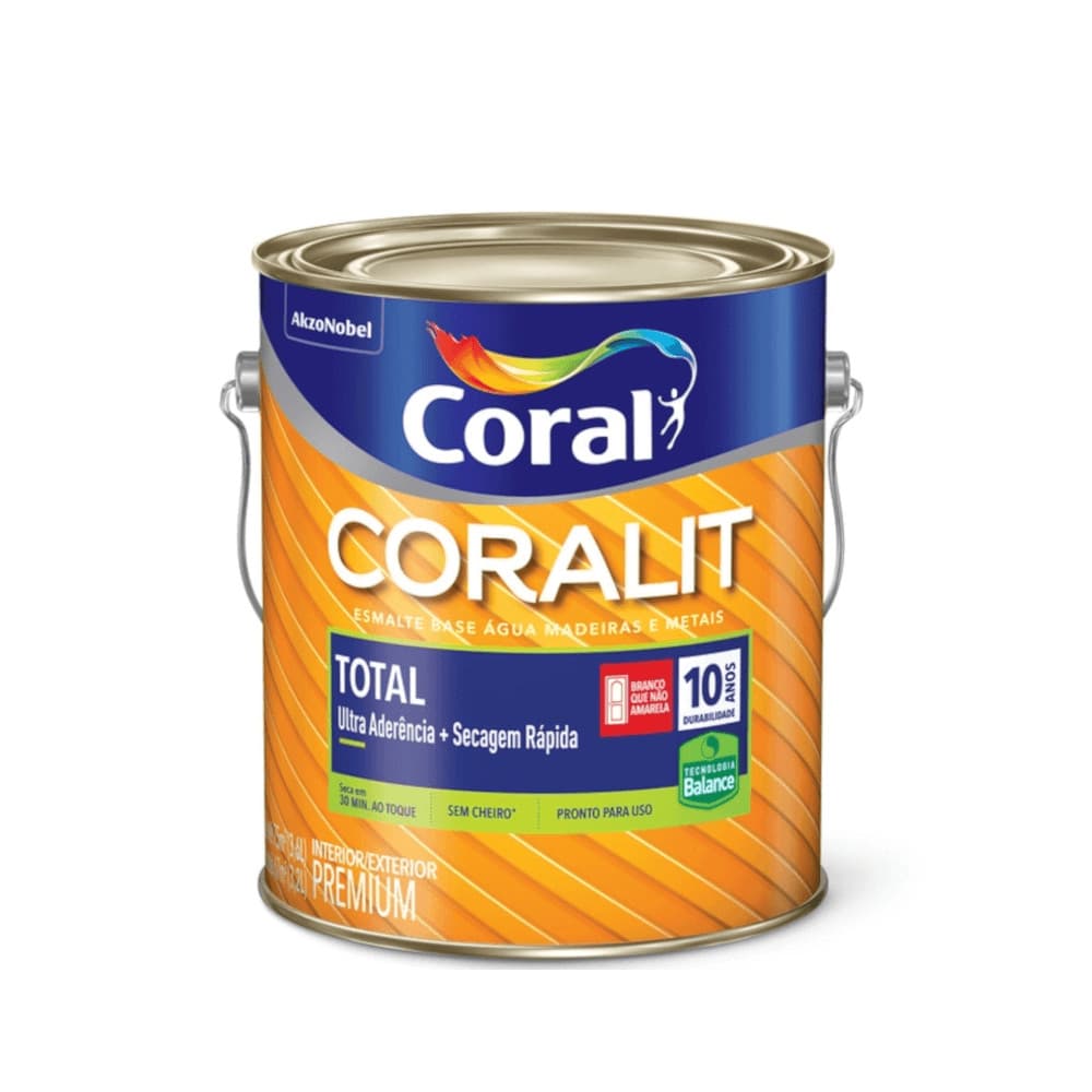 Tinta Esmalte Base Água Acetinado Secagem Rápida 3,6L Coralit Branco Neve