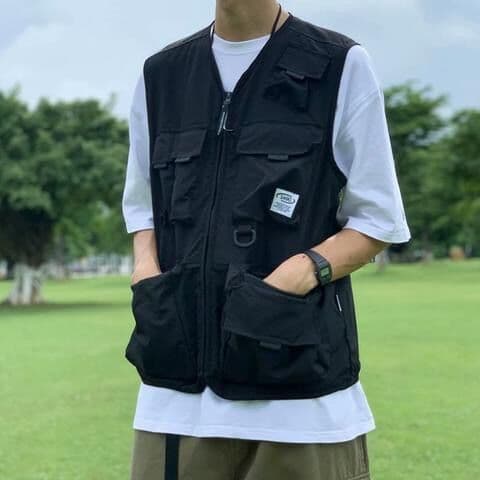 Homens Workwear colete ferramentas colete rua na moda na moda colete solto Multi-bolso na moda colete masculino na moda