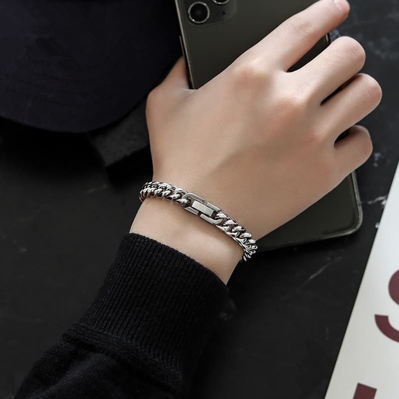 Pulseira de corrente cubana de aço de titânio, não desbota, moda masculina, Design Original de alta qualidade, estilo le