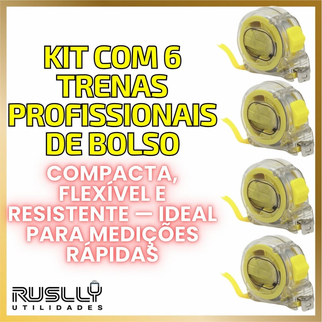 Kit 6 Trenas Profissional de Bolso 3m X 19mm Fita Métrica Aço Trava Retrátil Flexível Transparente