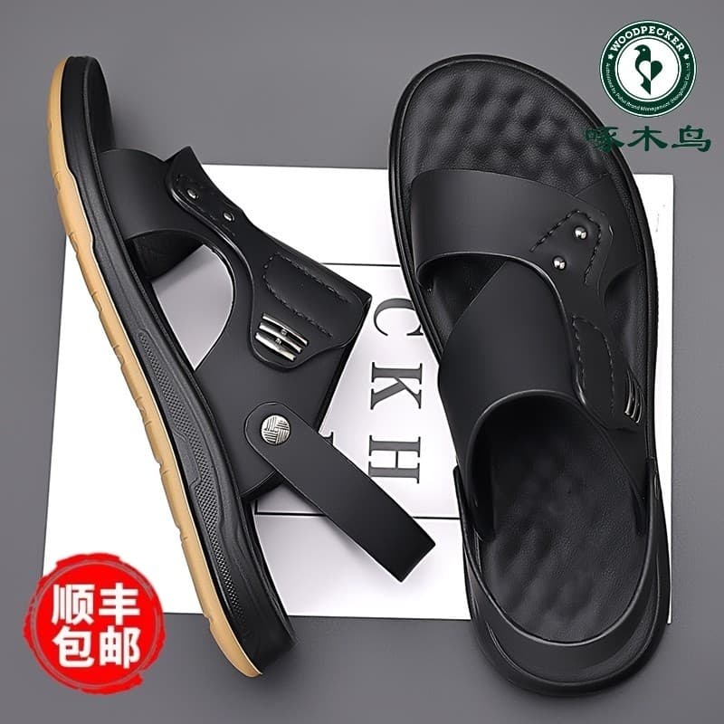 Sandálias de pica-pau masculinas verão couro genuíno sola macia sapatos de praia casuais sola de tendão antiderrapante s