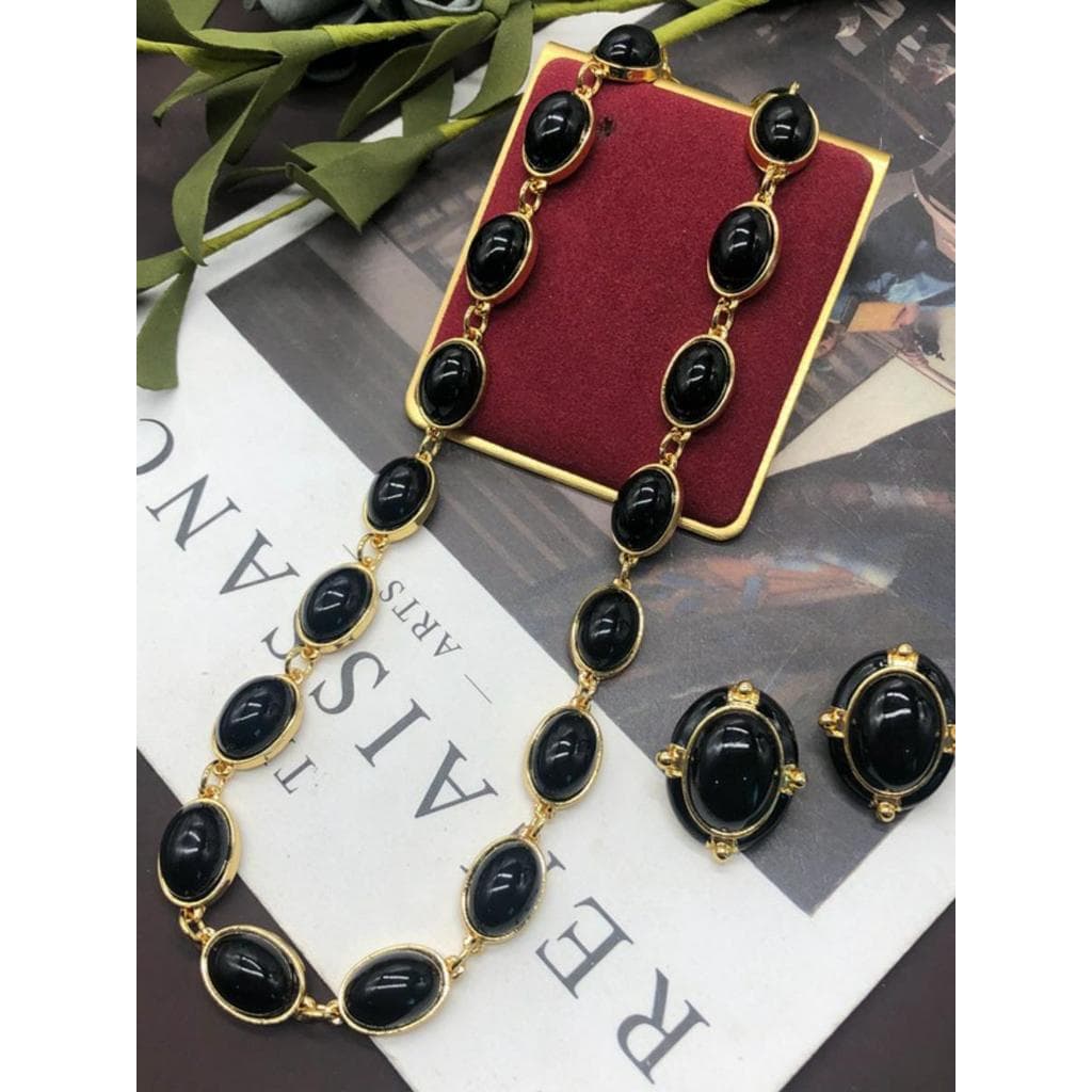 Novo Medieval vintage jóias clássico preto esmalte esmalte brincos colar camisola corrente All-Match terno