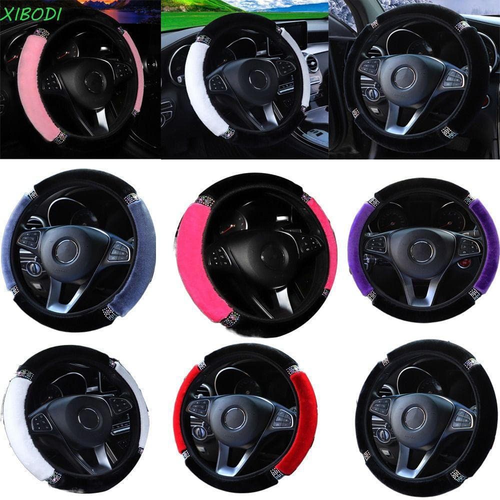 XIBODI Capa De Volante De Carro Decoração Macio 37-38cm Alça Cobre Peças Interiores Acessórios