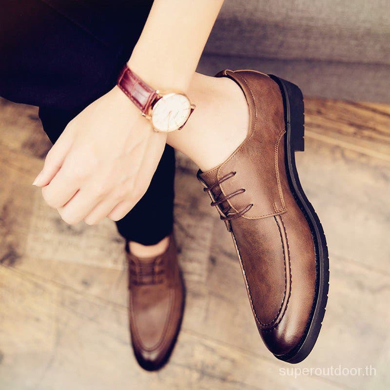 Sapatos Casuais , Couro Macio , Cadarço , Salto Reforçado , Preto , Adequado Para Roupas De Trabalho . Noivo De Um Casam