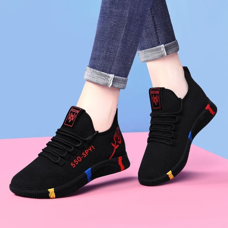 2023 novo estilo sapatos esportivos casuais All-Match malha respirável verão malha sapatos vermelhos sapatos femininos B