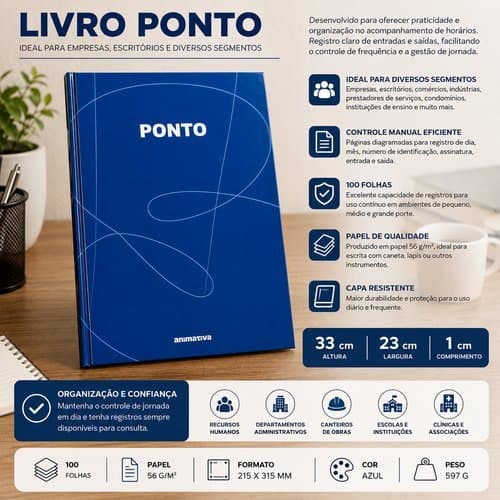 Livro Registro Ponto Controle Jornada Trabalho 100 Folhas Profissionais Empresas