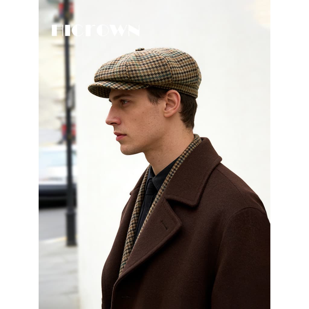 Outono inverno novo estilo de lã das mulheres dos homens moda xadrez Newsboy chapéu grande circunferência da cabeça chap