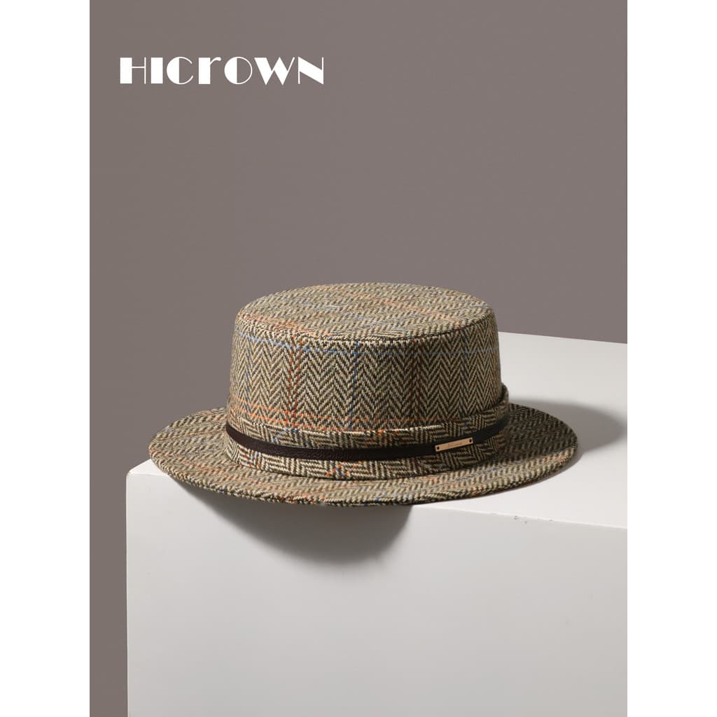 Estilo britânico lã malha espinha de peixe padrão masculino chapéu superior plano outono inverno Retro cavalheiro de mei