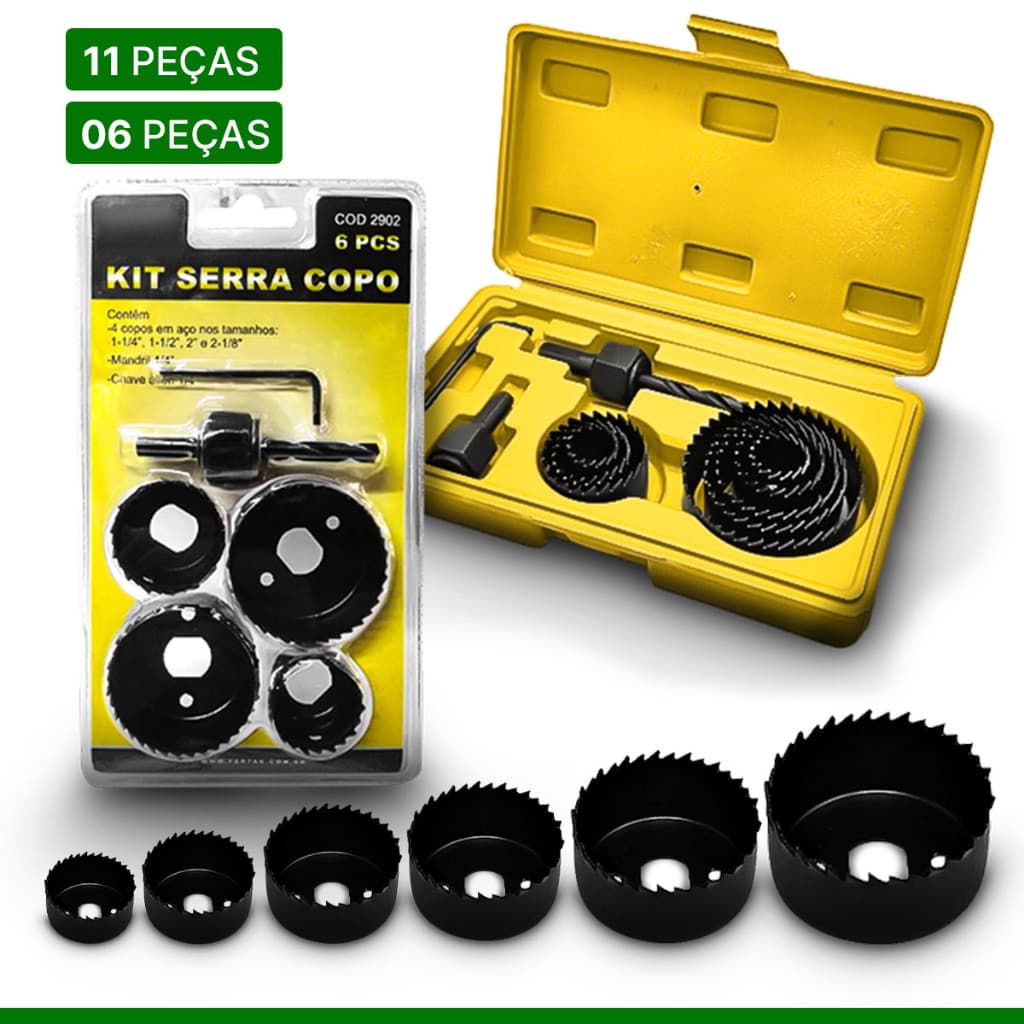 Kit Jogo Serra Copo Profissional Maleta 11 Pçs Madeira Gesso