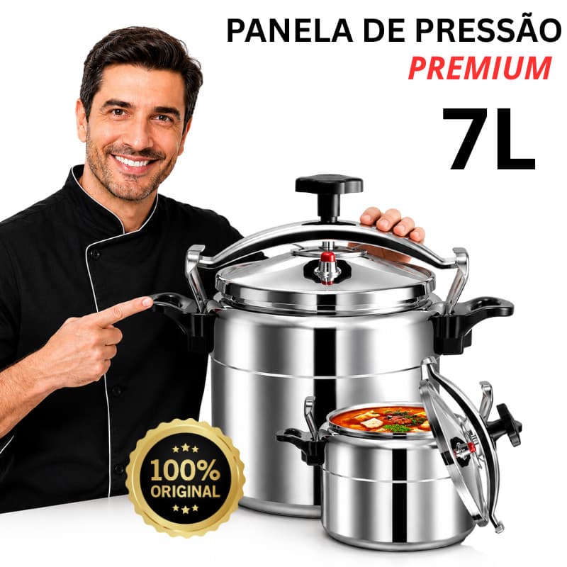 Panela de Pressão Premium Inox 7L - Sistema Antiexplosão  - Cozimento Rápido e Fácil