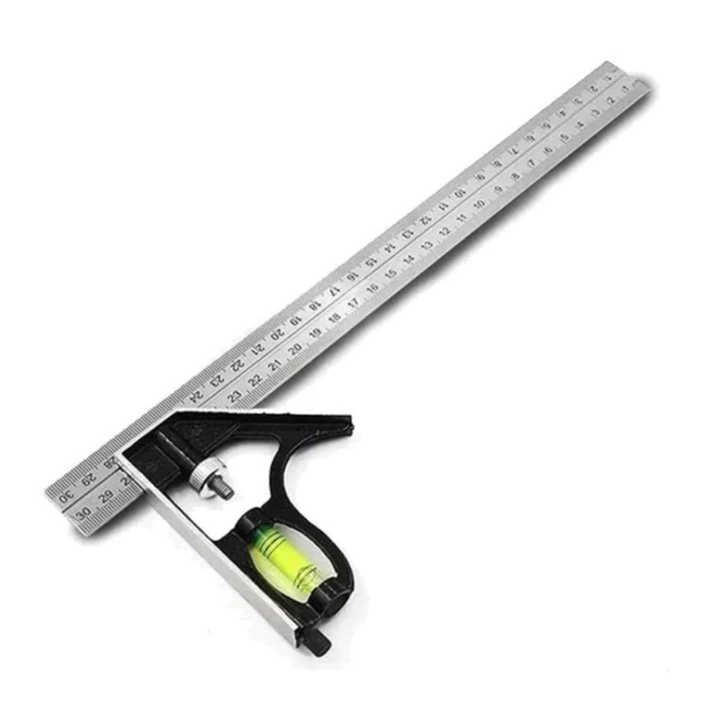 ESQUADRO COMBINADO COM REGUA E NIVEL INOX REGULAVEL 300MM