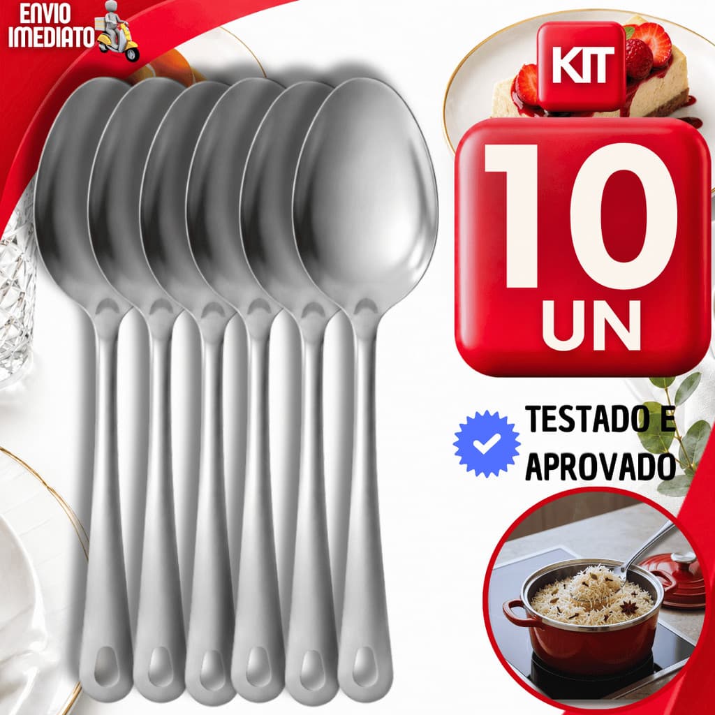 KIT PROFISSIONAL DE COLHERES INOX PARA BUFFETS FESTAS EVENTOS E SERVIR REFEIÇÕES