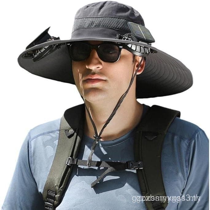 Chapéu com Ventilador Solar, Chapéu de Sol de Aba Larga com 2 Ventiladores Solares Integrados, Chapéu Impermeável para P