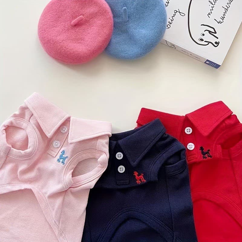 Camisa Polo Fina de Primavera/Verão para Animais de Estimação, Colete Bordado Elegante para Cães e Gatos Pequenos e Médi