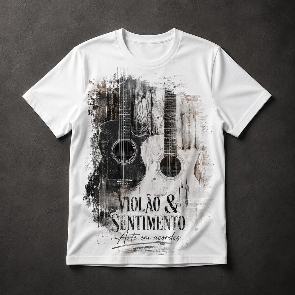 Camiseta Violão & Sentimento Arte em Acordes Música Acústica Guitarra