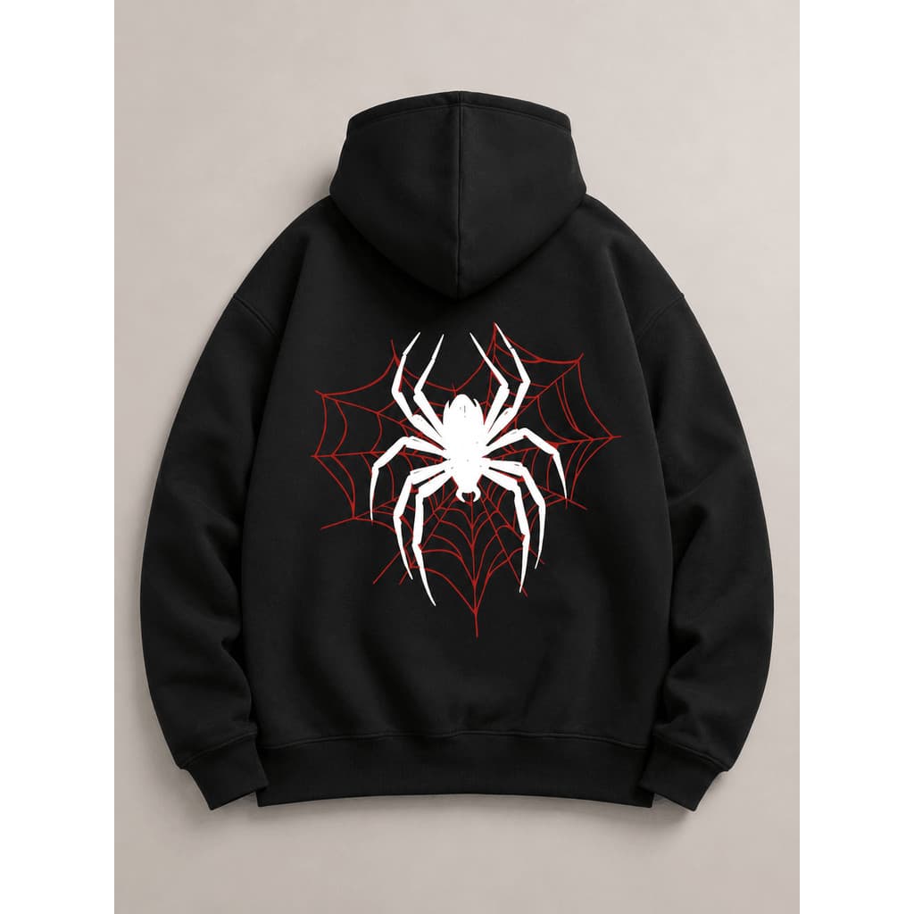 Moletom Canguru com Capuz Inverno Masculino Estampado Frente e Costas Aranha Geek Nerd