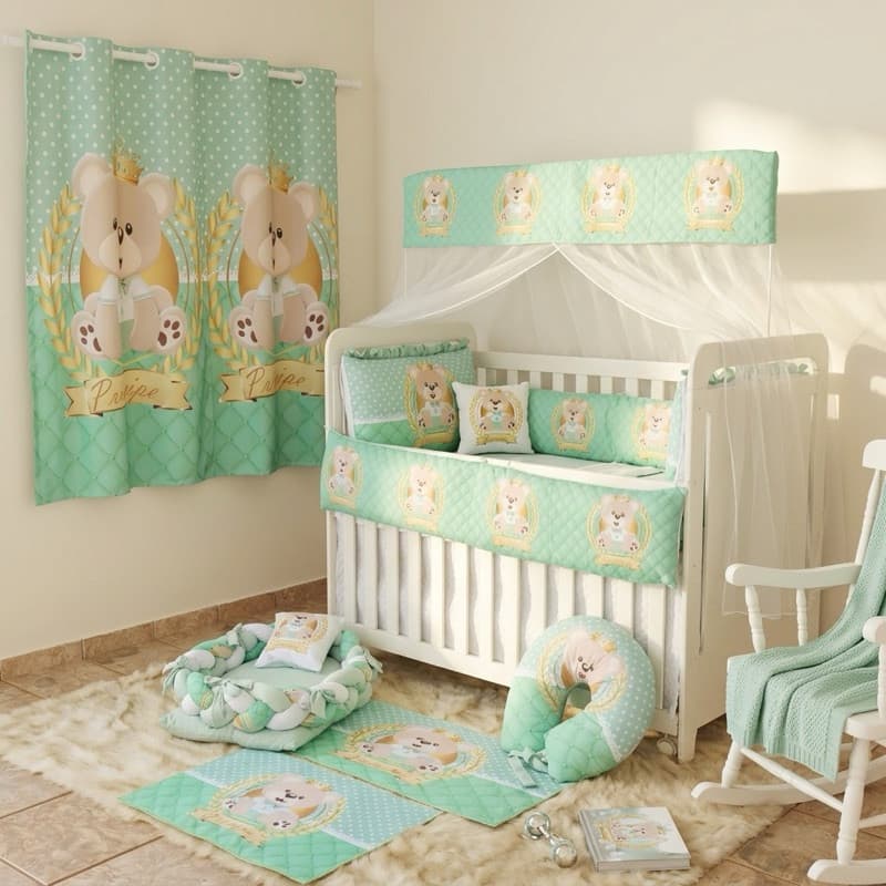 Kit de Berço Padrão Americano Tema Urso Príncipe Guerreiro