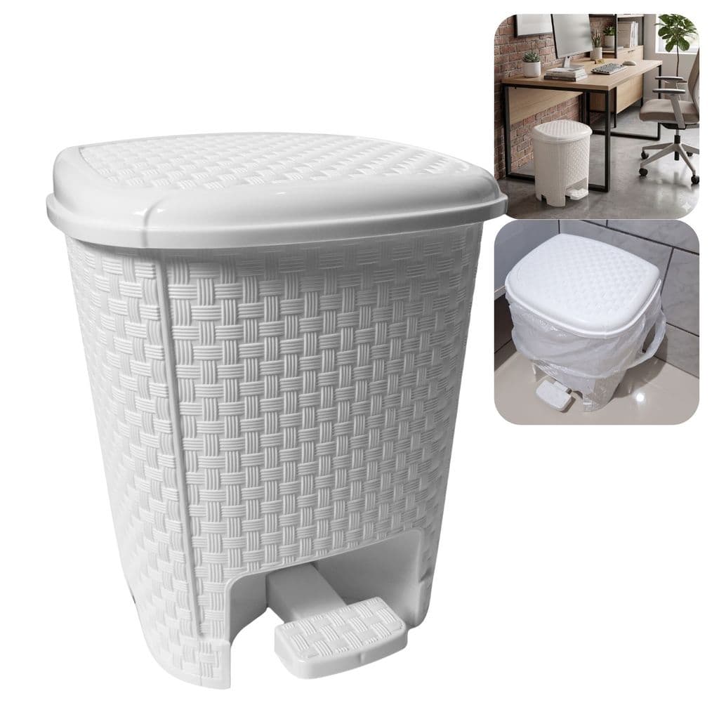 Lixeira 6 Litros Rattan Branco Pedal Banheiro Escritório Cozinha Organização Lixo Plástico Antiodor