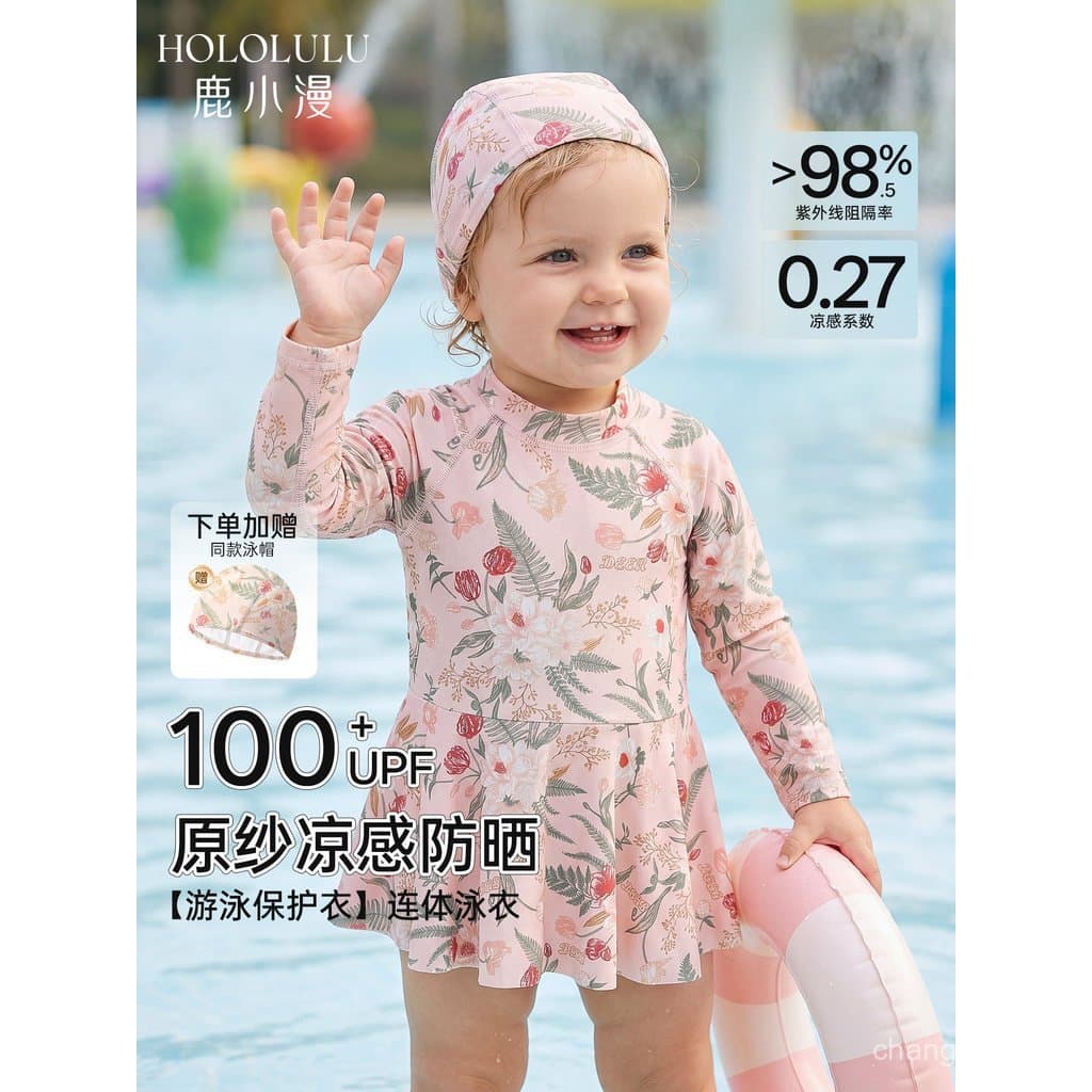 Novo maiô de manga comprida para bebê menina Deer Little Man, roupa de banho de secagem rápida com proteção solar para o