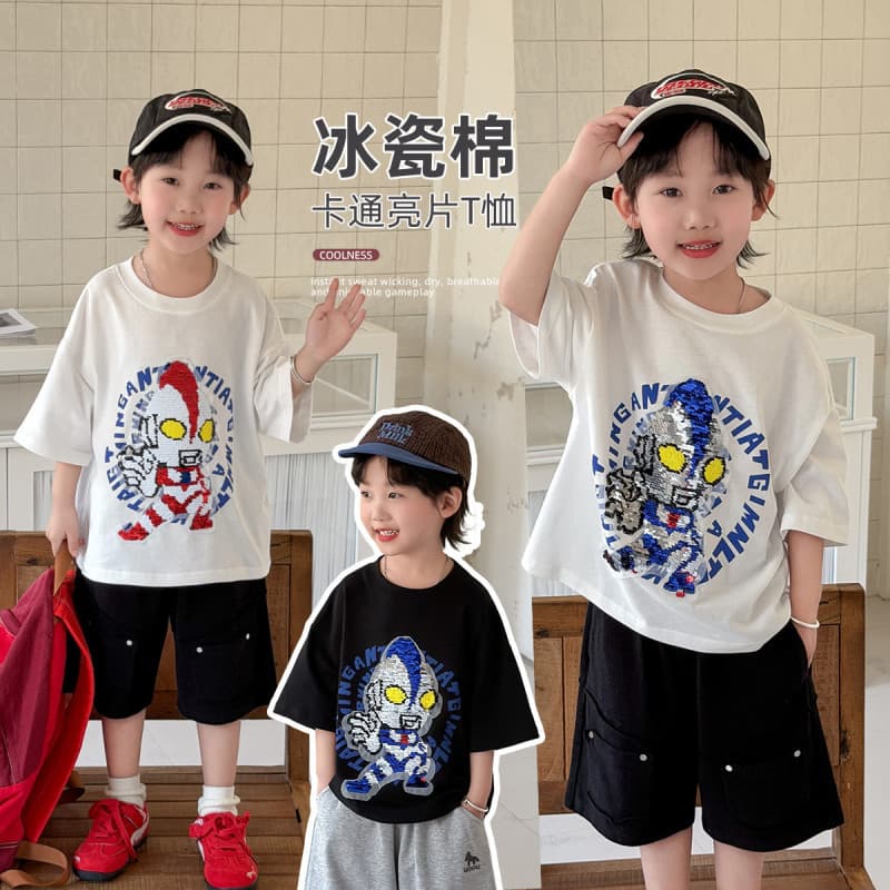 Crianças crianças roupas meninos roupas topos camiseta 2026 verão novo estilo lantejoulas Flip mudança de cor transforma