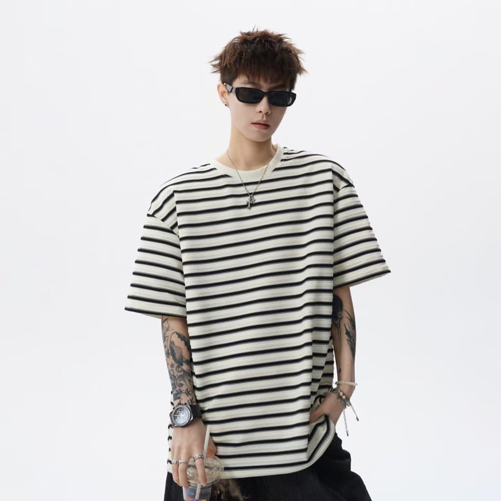 2026 primavera novo estilo listrado estilo preguiçoso All-Match tendência americana Retro versão coreana camisa de fundo